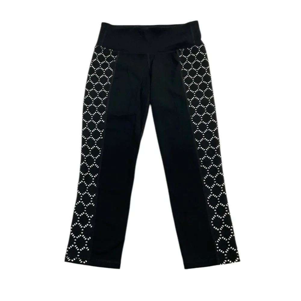 Athleta Performance Cropped Leggings Black White Stretch Wicking Pull On Flex XS